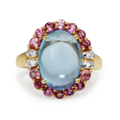 14ct Yellow Gold Vintage Cabochon Topaz, Amethyst and Diamond Ring
