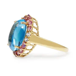 14ct Yellow Gold Vintage Cabochon Topaz, Amethyst and Diamond Ring