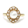 14ct Yellow Gold Vintage Cultured Pearl and Diamond Halo Ring