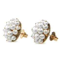 14ct Yellow Gold Vintage Cultured Pearl Stud Earrings