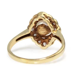 14ct Yellow Gold Vintage Cultured Pearl and Diamond Halo Ring