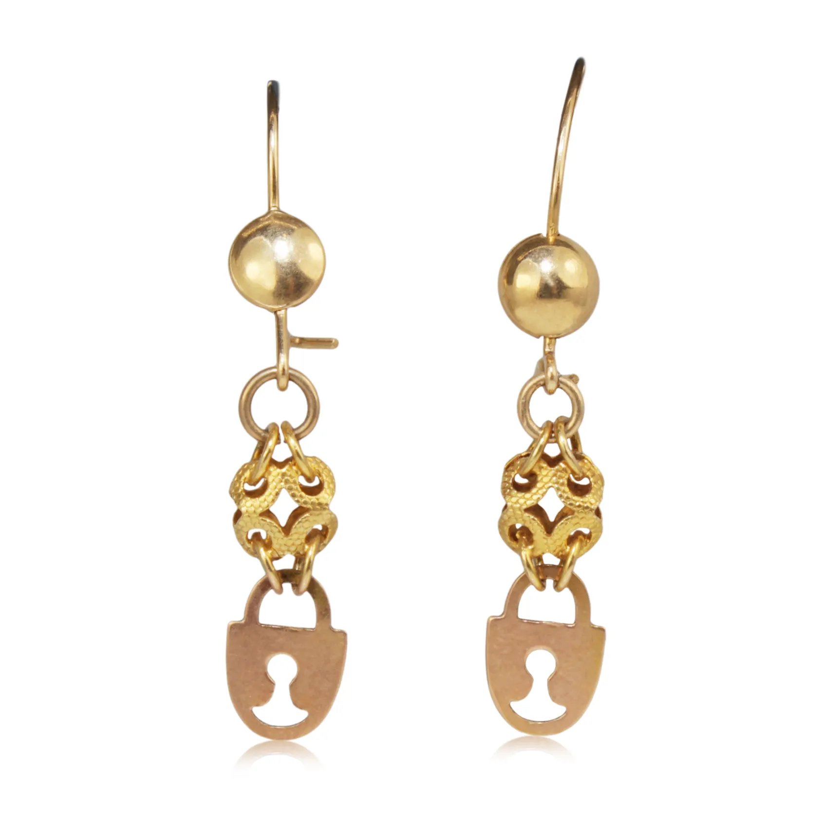 14ct Yellow Gold Vintage Drop Padlock Earrings