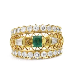 18ct Yellow Gold Vintage Emerald and Diamond Ring