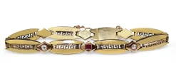 14ct Yellow Gold Vintage 'Greek Motif' Ruby and Old Cut Diamond Bracelet