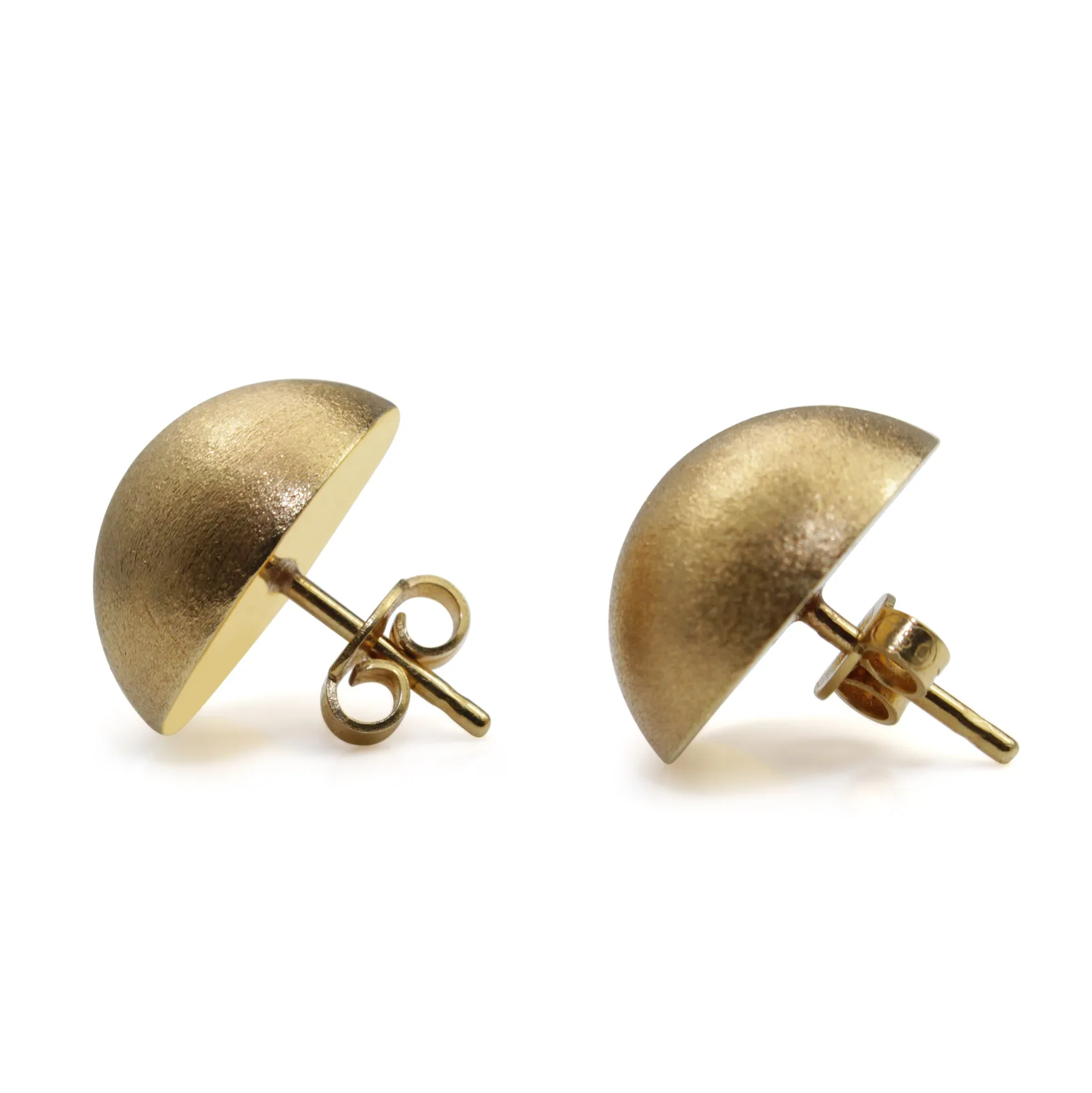 18ct Yellow Gold Vintage Matte Button Stud Earrings