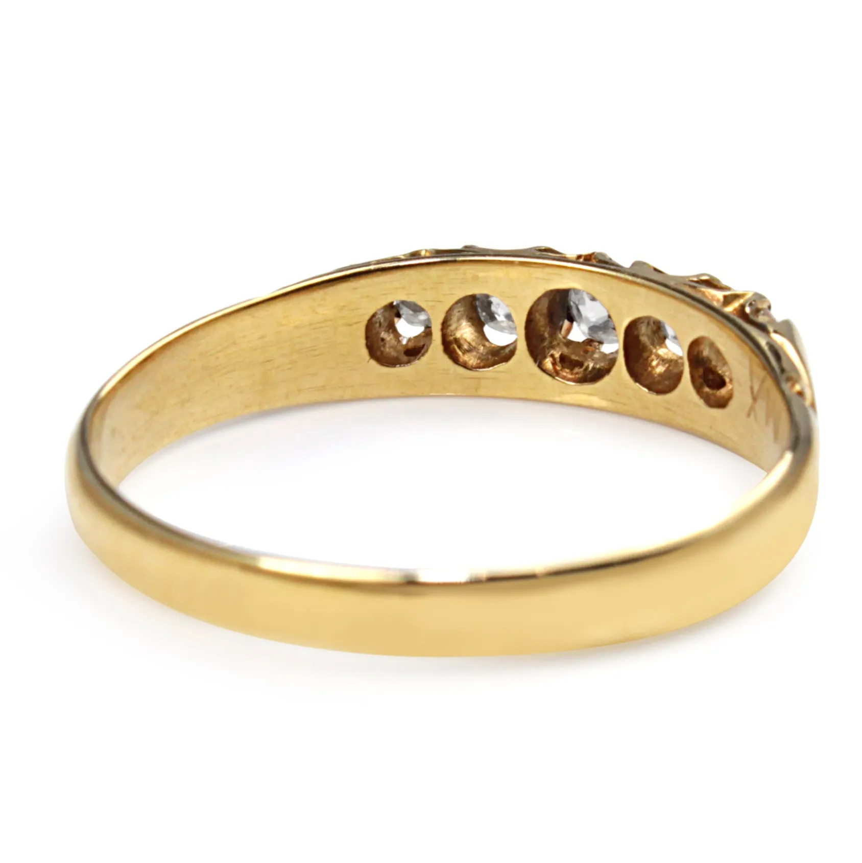 18ct Yellow Gold Vintage Old Cut 5 Stone Diamond Ring