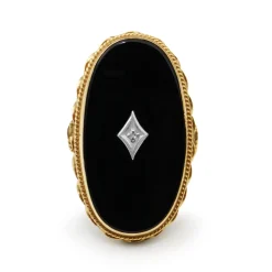 14ct Yellow Gold Vintage Onyx and Diamond Ring