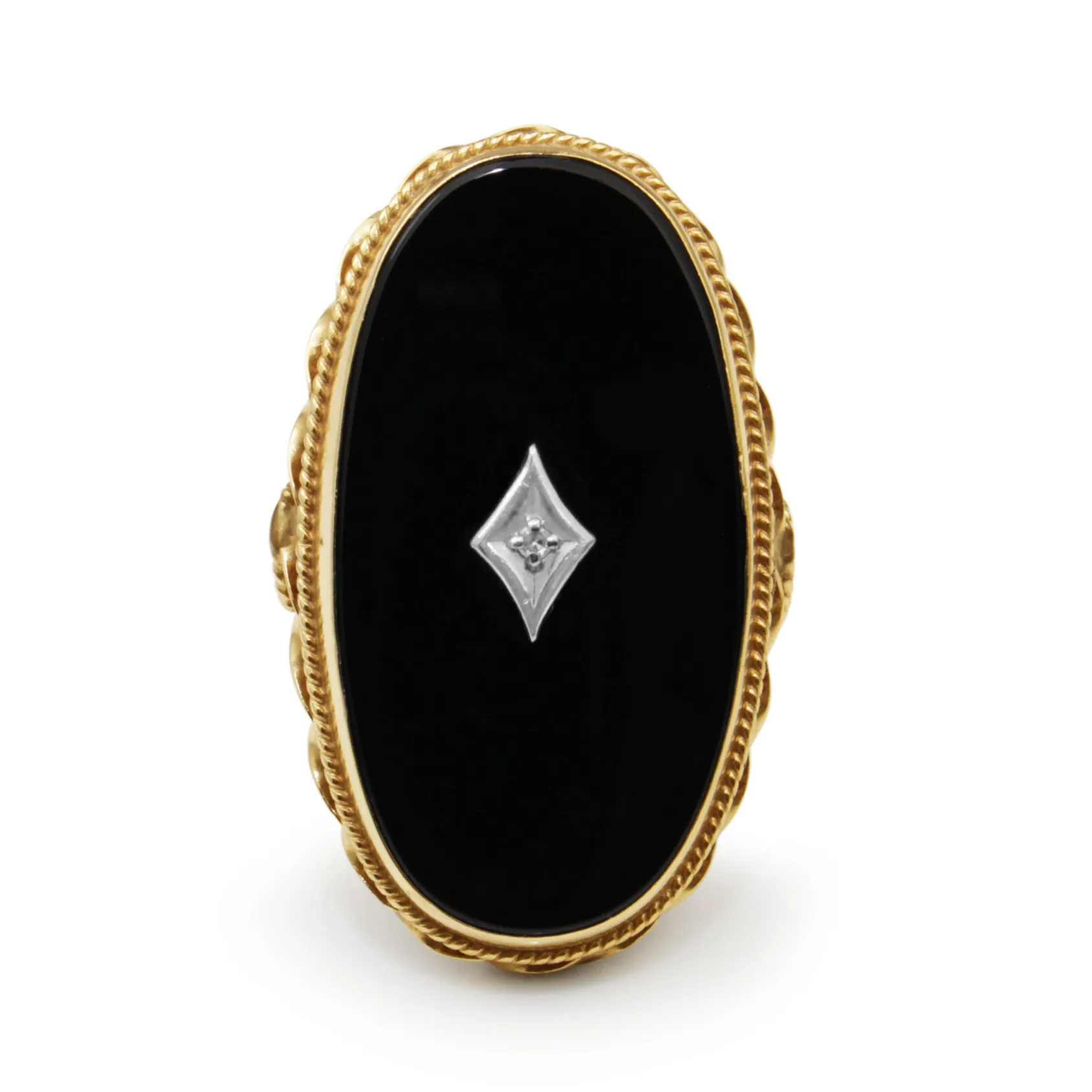 14ct Yellow Gold Vintage Onyx and Diamond Ring