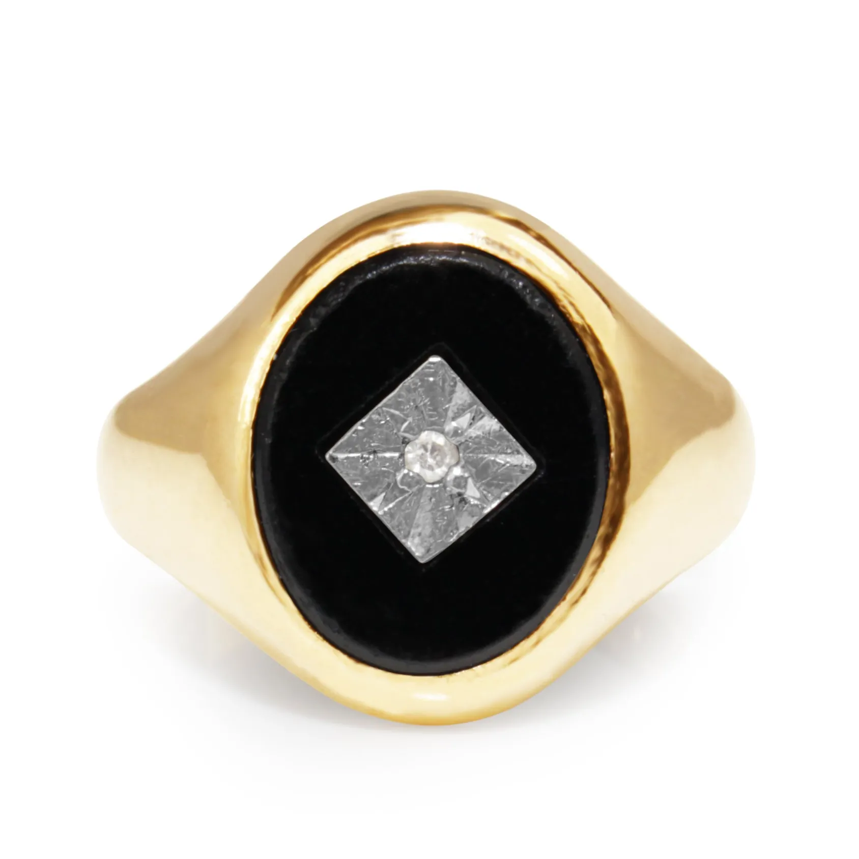 9ct Yellow Gold Vintage Onyx and Diamond Signet Ring