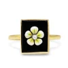 14ct Yellow Gold Vintage Onyx, Enamel and Seed Pearl Flower Ring