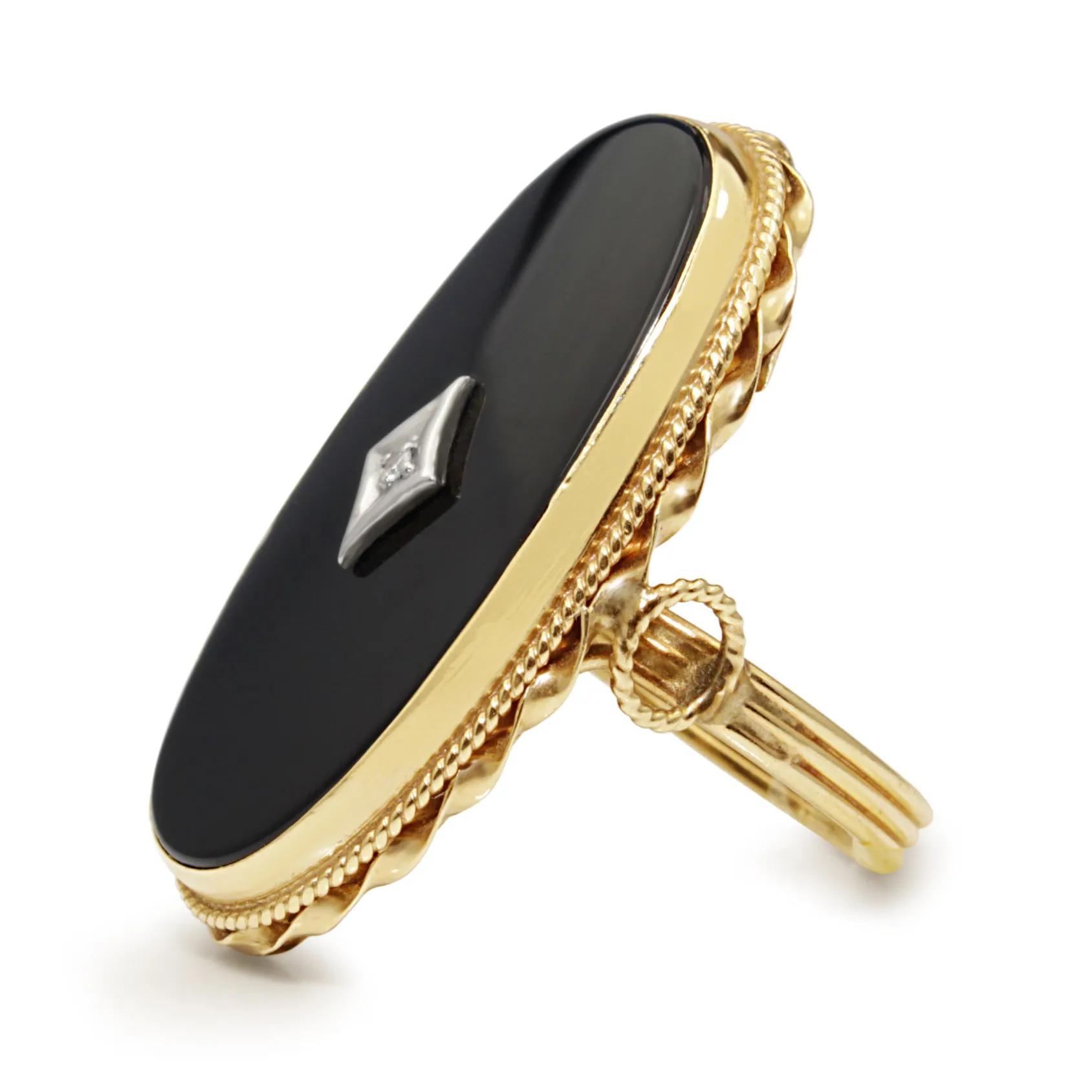 14ct Yellow Gold Vintage Onyx and Diamond Ring