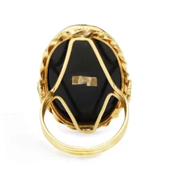 14ct Yellow Gold Vintage Onyx and Diamond Ring