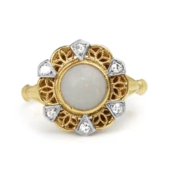 10ct Yellow Gold Vintage Opal and Diamond Ring