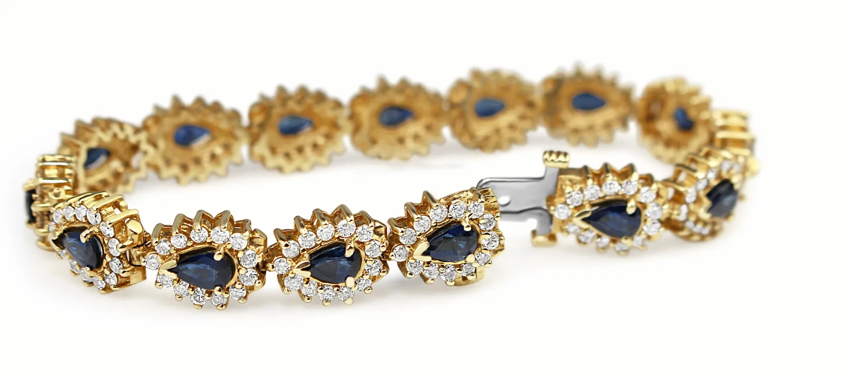 14ct Yellow Gold Vintage Sapphire and Diamond Cluster Bracelet