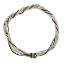 9ct Yellow Gold Vintage Seed Pearl and Hematite Necklace