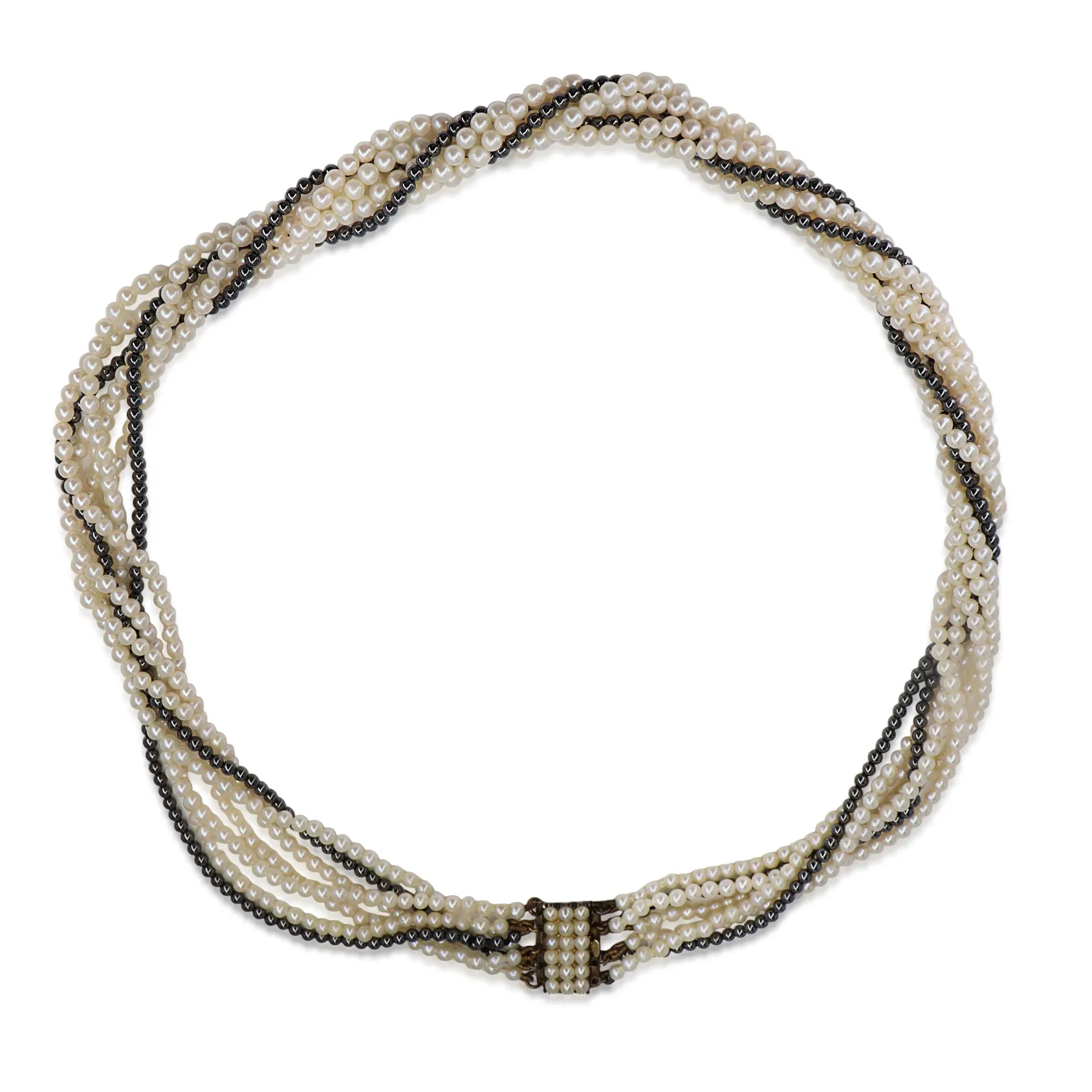 9ct Yellow Gold Vintage Seed Pearl and Hematite Necklace