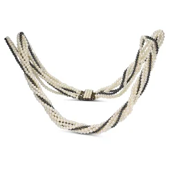 9ct Yellow Gold Vintage Seed Pearl and Hematite Necklace