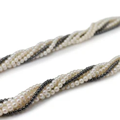 9ct Yellow Gold Vintage Seed Pearl and Hematite Necklace