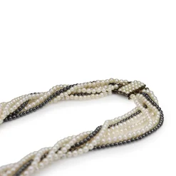 9ct Yellow Gold Vintage Seed Pearl and Hematite Necklace