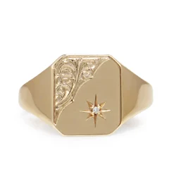9ct Yellow Gold Vintage Signet Ring with Diamond