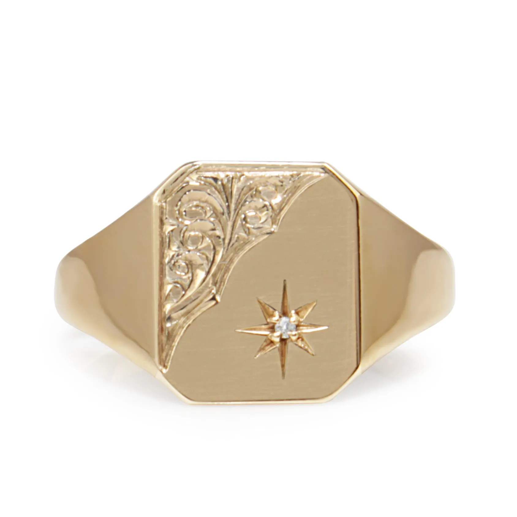 9ct Yellow Gold Vintage Signet Ring with Diamond