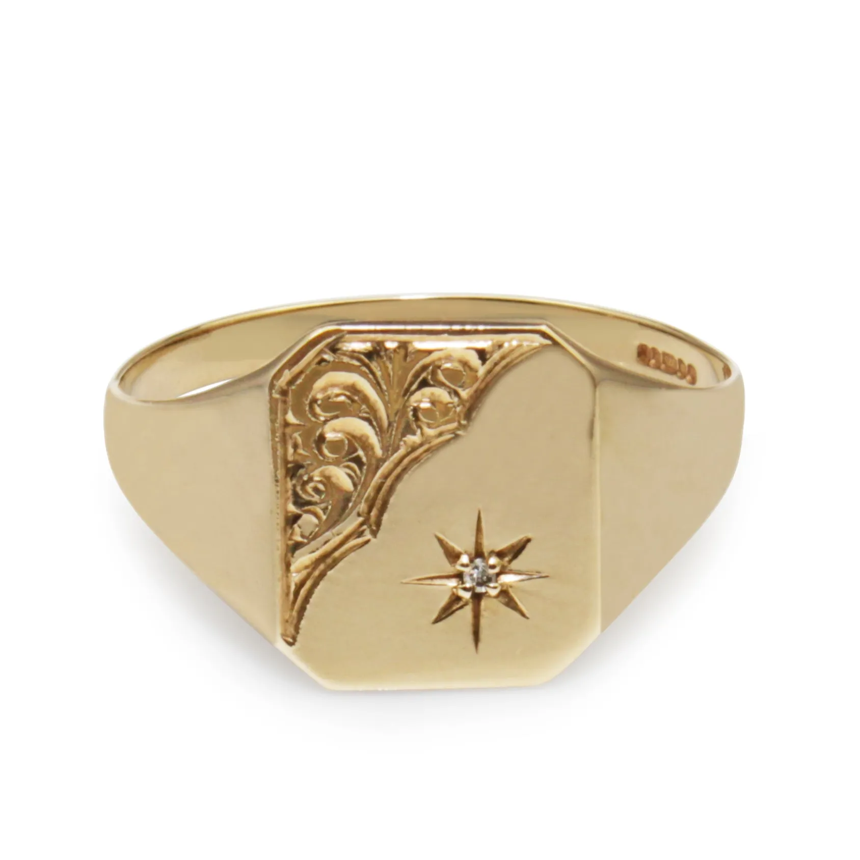 9ct Yellow Gold Vintage Signet Ring with Diamond