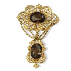 9ct Yellow Gold Vintage Smokey Quartz and Pearl Brooch