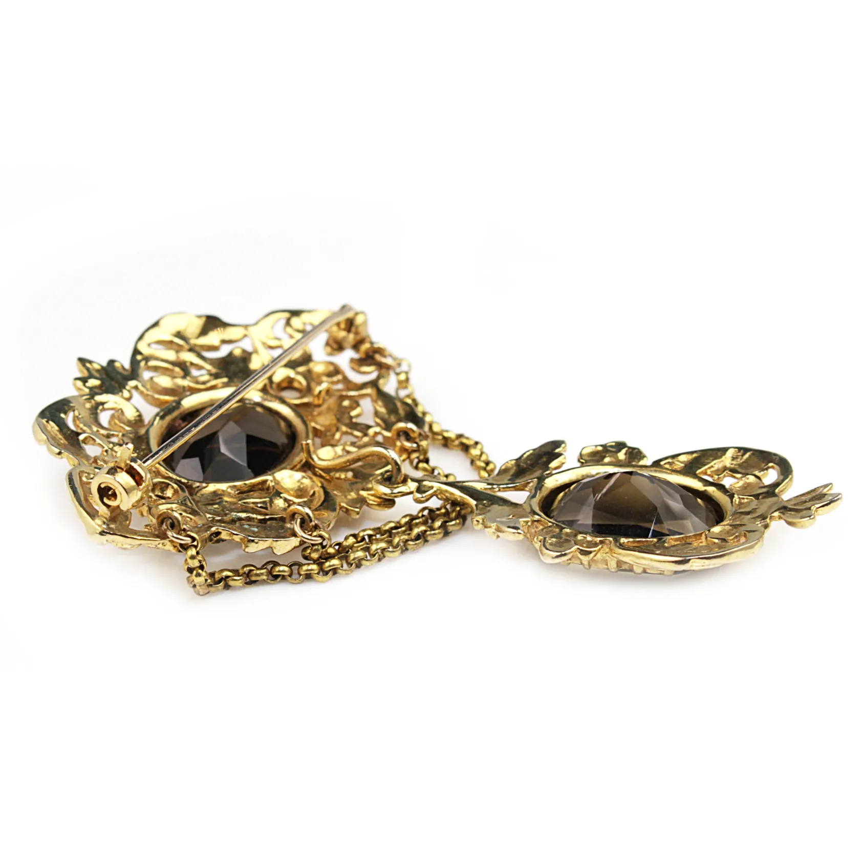 9ct Yellow Gold Vintage Smokey Quartz and Pearl Brooch