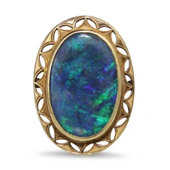 18ct Yellow Gold Vintage Solid Black Opal Ring