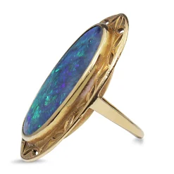 18ct Yellow Gold Vintage Solid Black Opal Ring