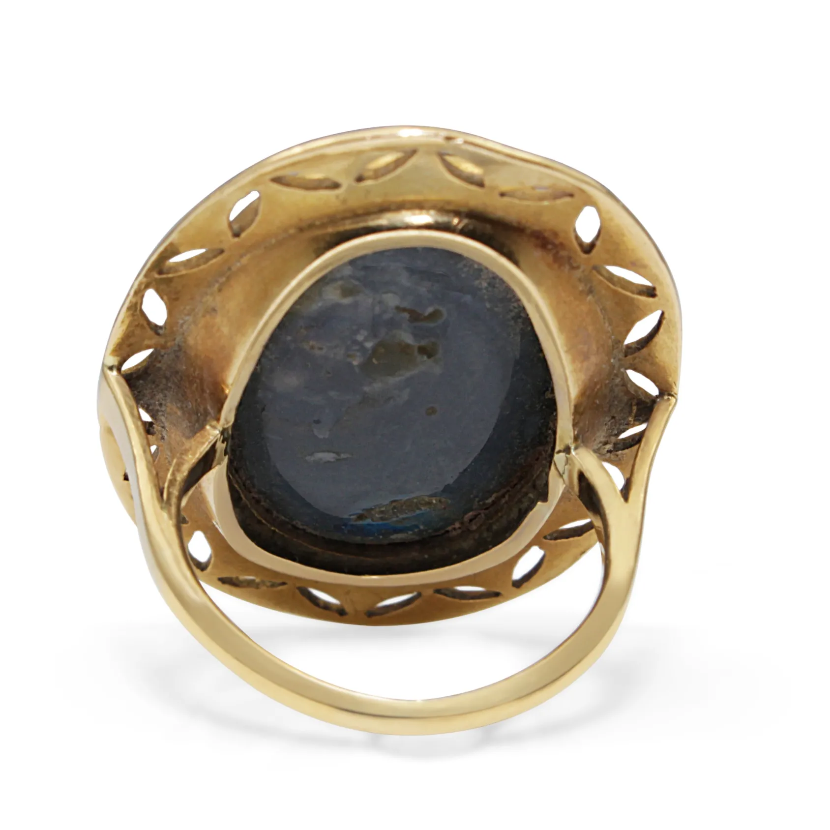18ct Yellow Gold Vintage Solid Black Opal Ring
