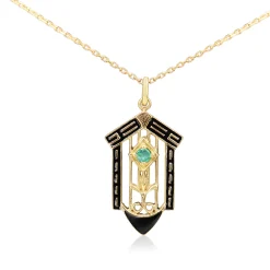 9ct Yellow Gold Vintage Style Emerald and Enamel Necklace