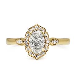 18ct Yellow Gold Vintage Style Oval Halo Ring