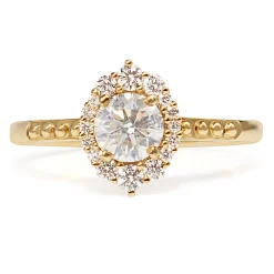 18ct Yellow Gold Vintage Style Diamond Halo Ring