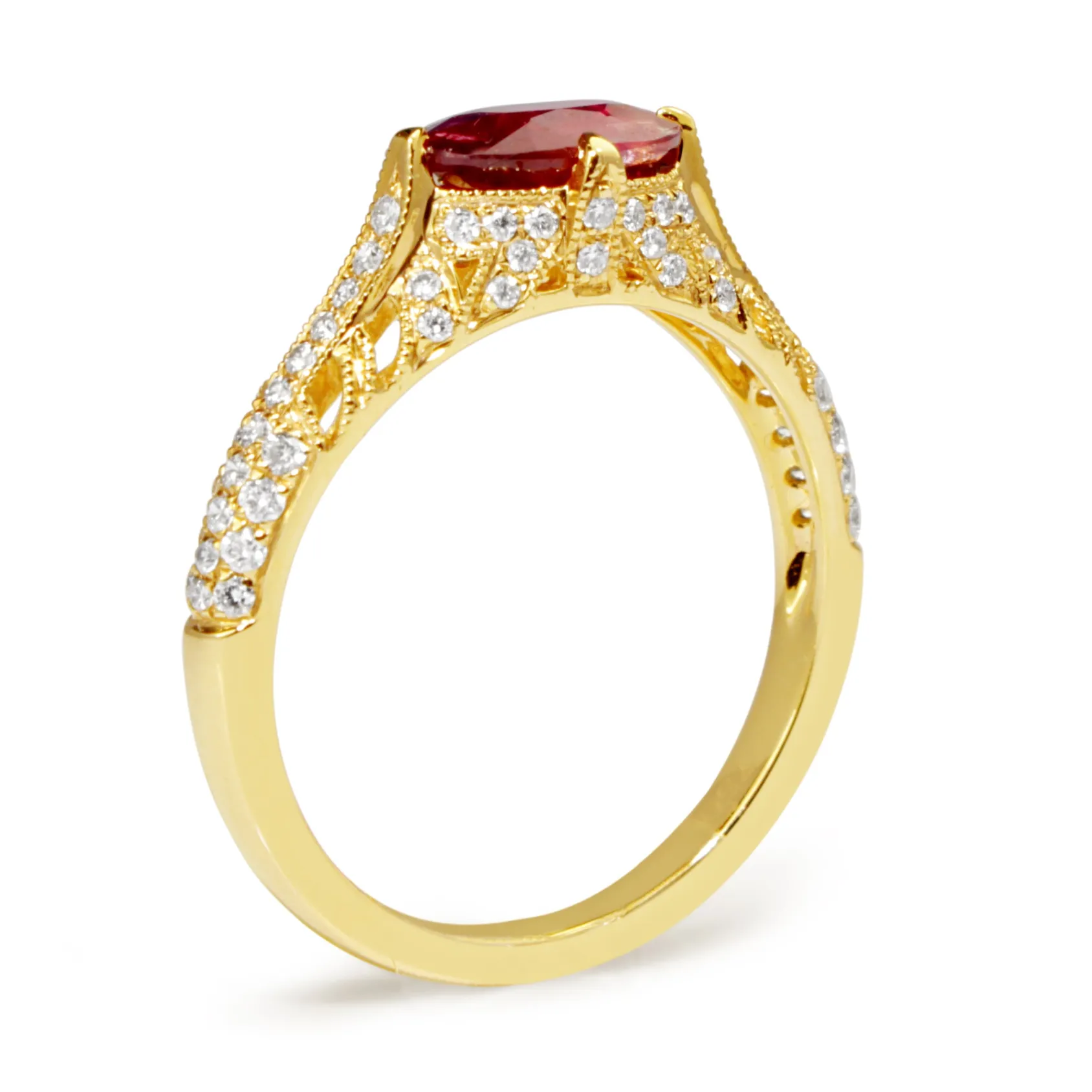 18ct Yellow Gold Vintage Style Ruby and Diamond Ring