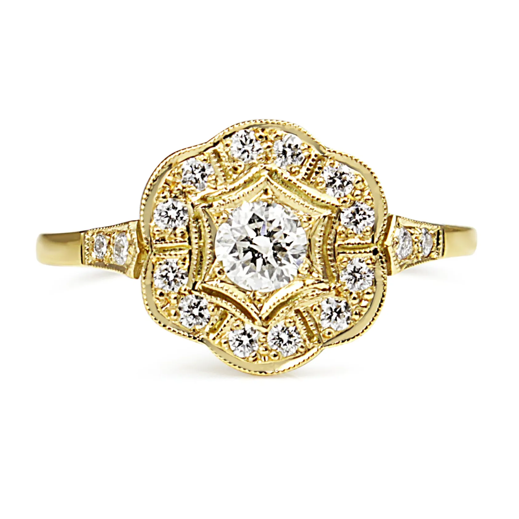 18ct Yellow Gold Vintage Style Diamond Cluster Ring