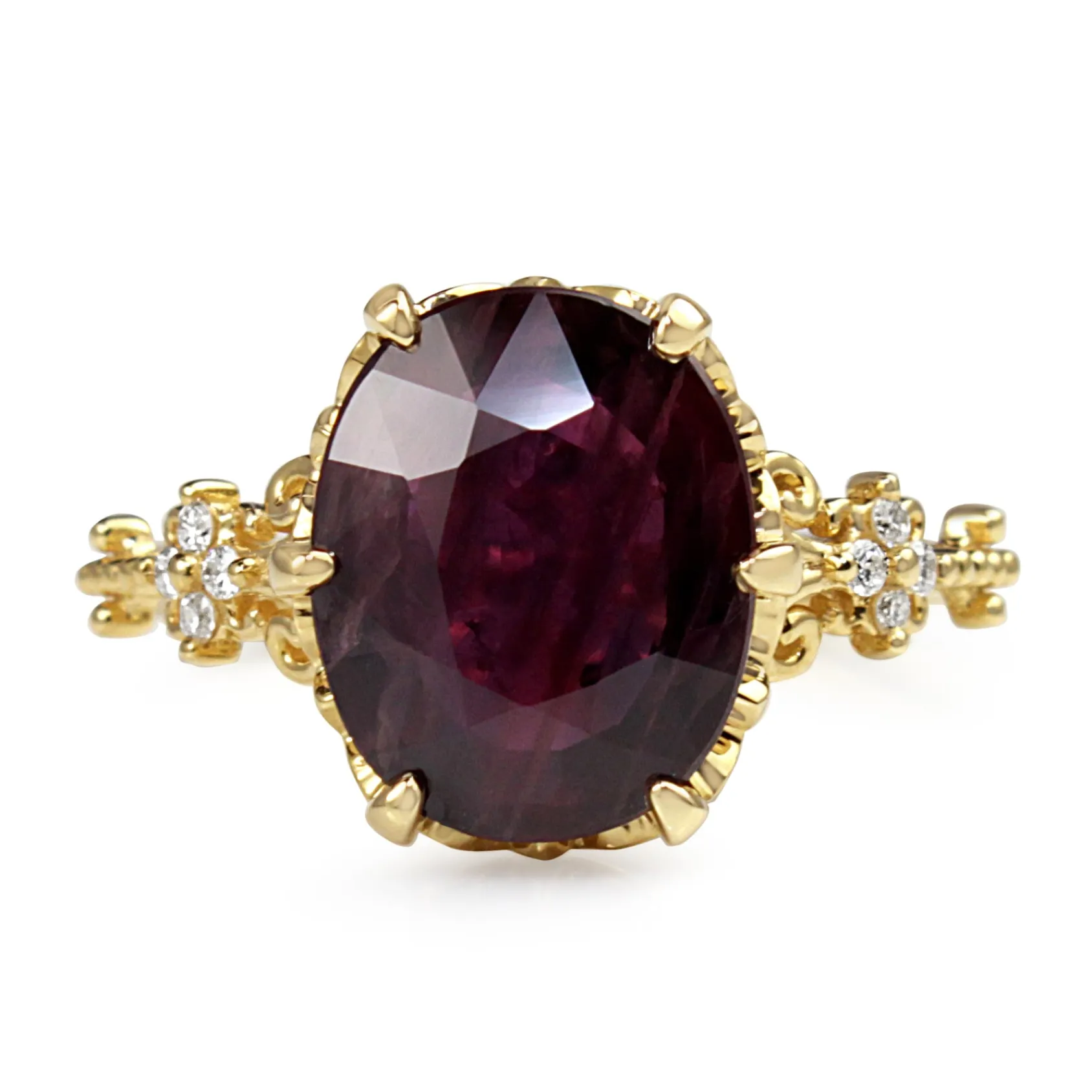 18ct Yellow Gold Vintage Style Ruby and Diamond Ring