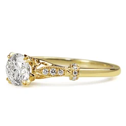 18ct Yellow Gold Vintage Style Diamond Solitaire Ring