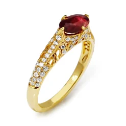 18ct Yellow Gold Vintage Style Ruby and Diamond Ring