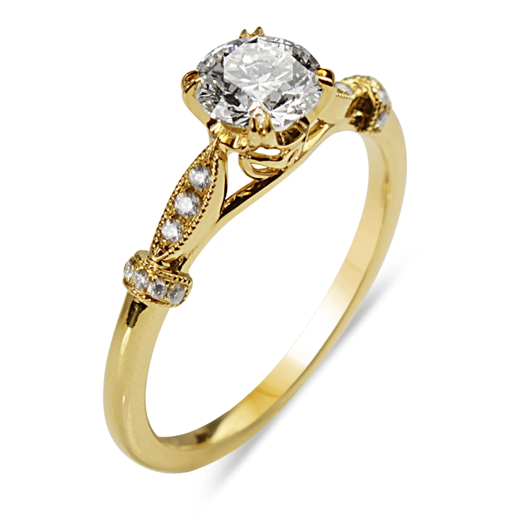 18ct Yellow Gold Vintage Style Diamond Solitaire Ring