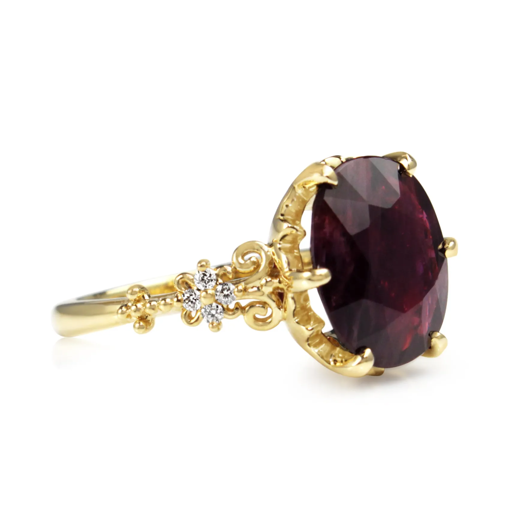 18ct Yellow Gold Vintage Style Ruby and Diamond Ring