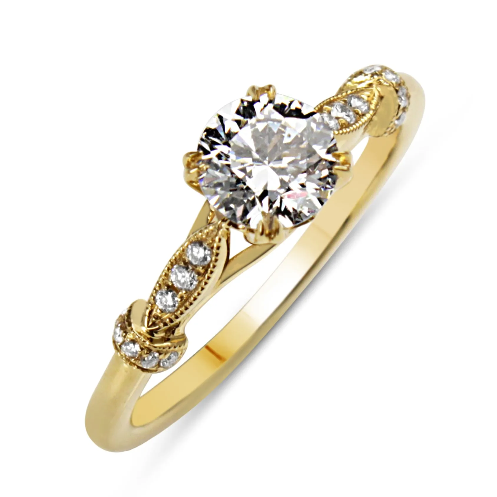 18ct Yellow Gold Vintage Style Diamond Solitaire Ring