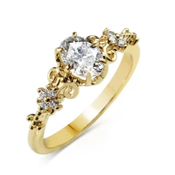18ct Yellow Gold Vintage Style Oval Diamond Solitaire Ring