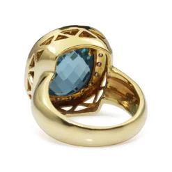 18ct Yellow Gold Vintage Topaz and Diamond Halo Ring