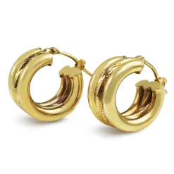 9ct Yellow Gold Wide Etched Hoop Earrings