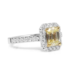 18ct Yellow Gold Yellow Diamond Halo Ring