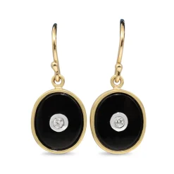 9ct Yellow Onyx and Diamond Drop Earrings