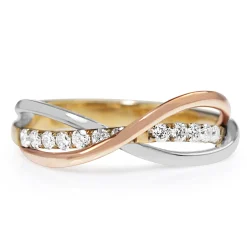 9ct Yellow White and Rose Gold Diamond Ring
