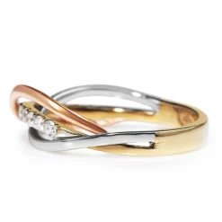 9ct Yellow White and Rose Gold Diamond Ring