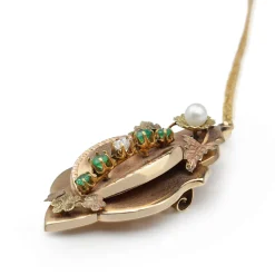 15ct Yellow/Rose Gold Antique French Emerald, Pearl and Diamond Necklace/Brooch